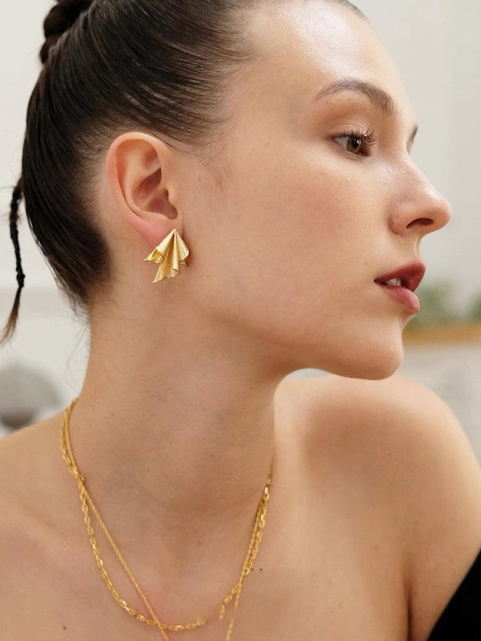Paper Plane Design Golden Earrings