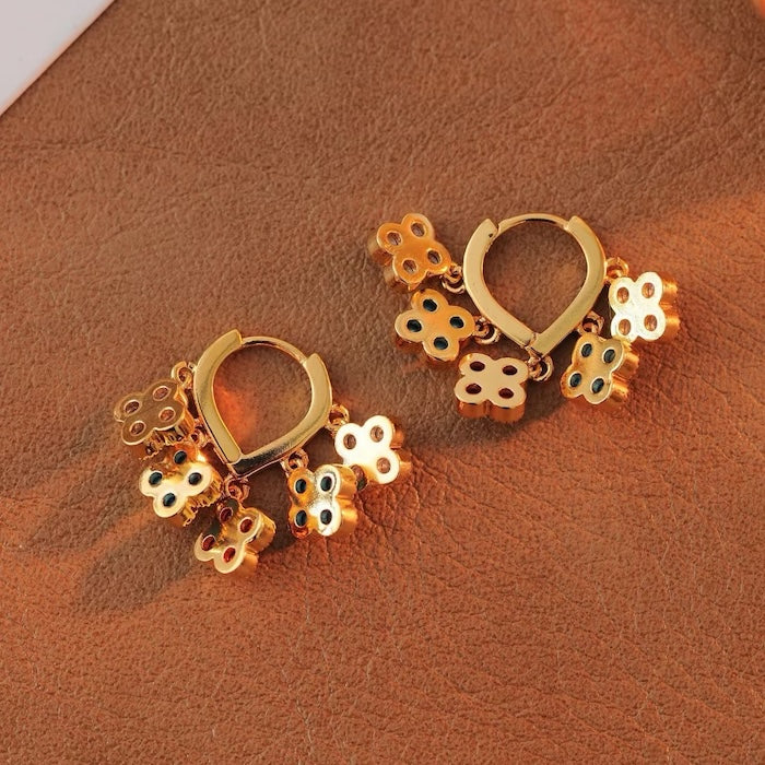 Rainbow Four-Leaf Lucky Flower Stone Drop Earrings
