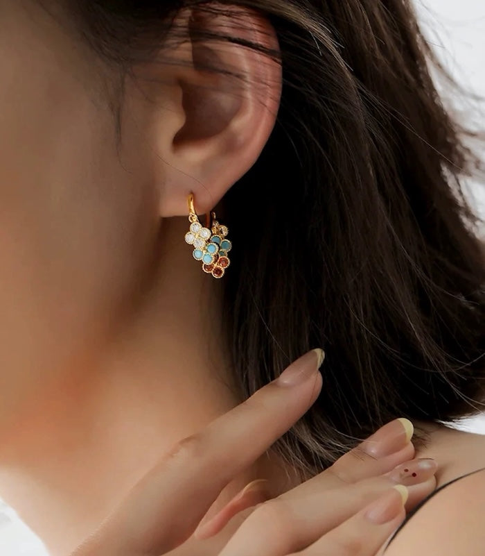 Rainbow Four-Leaf Lucky Flower Stone Drop Earrings
