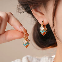 Rainbow Four-Leaf Lucky Flower Stone Drop Earrings
