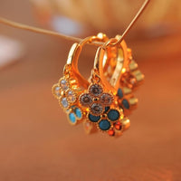 Rainbow Four-Leaf Lucky Flower Stone Drop Earrings
