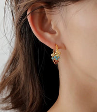 Rainbow Four-Leaf Lucky Flower Stone Drop Earrings
