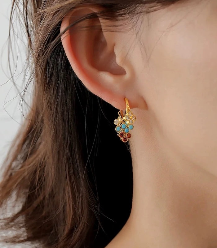 Rainbow Four-Leaf Lucky Flower Stone Drop Earrings
