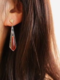 Geometric Drop Earrings with Red Agate