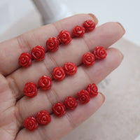 Timeless Red Coral Rose Flower Ear Studs-18K Gold