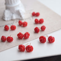 Timeless Red Coral Rose Flower Ear Studs-18K Gold