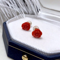 Timeless Red Coral Rose Flower Ear Studs-18K Gold