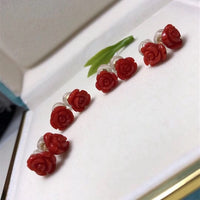 Timeless Red Coral Rose Flower Ear Studs-18K Gold