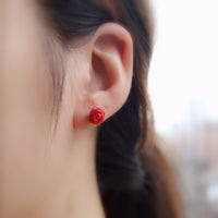 Timeless Red Coral Rose Flower Ear Studs-18K Gold