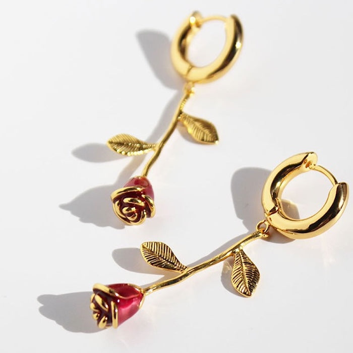 Romantic Red Rose Necklace and Earrings