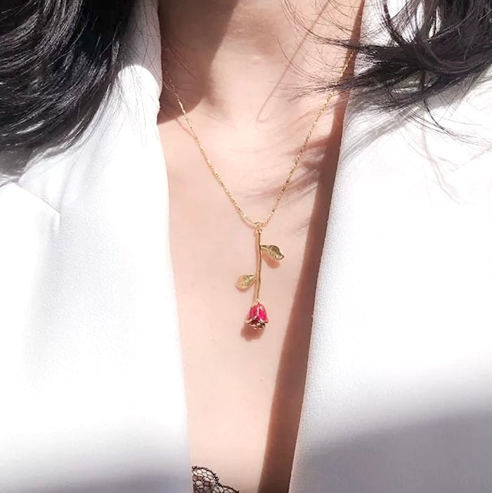 Romantic Red Rose Necklace and Earrings