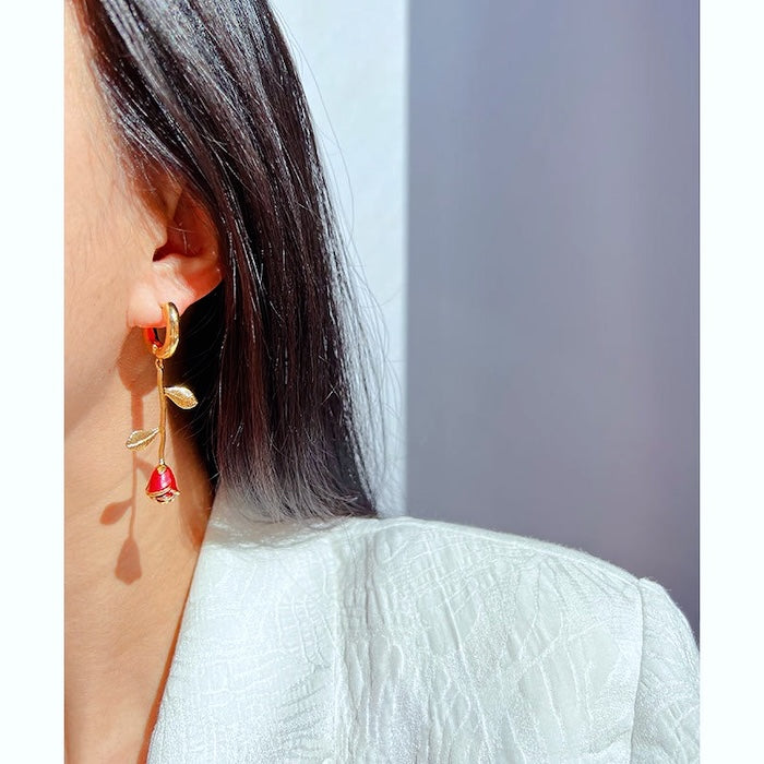 Romantic Red Rose Necklace and Earrings