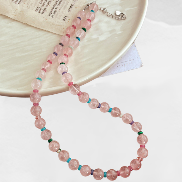 Rose Quartz Crystal Dopamine Beaded Necklace