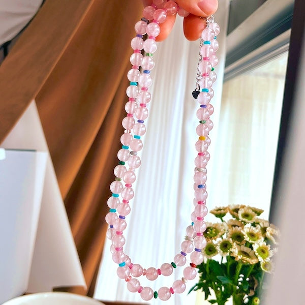 Rose Quartz Crystal Dopamine Beaded Necklace