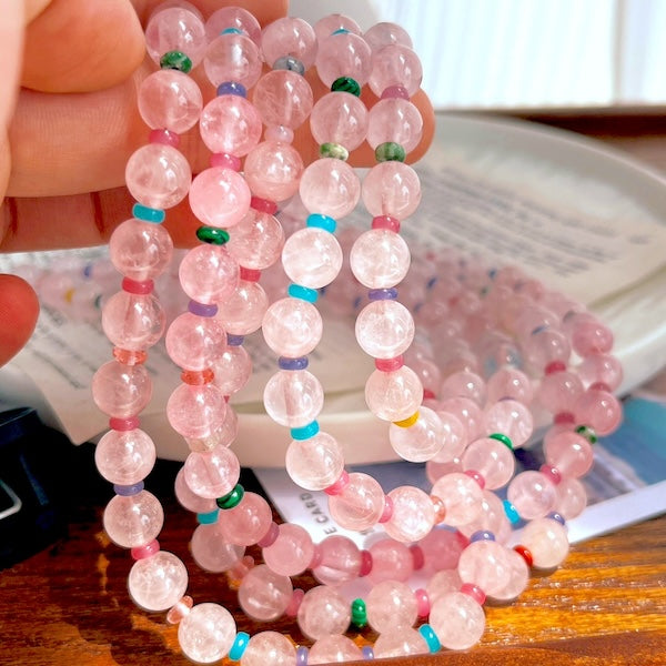 Rose Quartz Crystal Dopamine Beaded Necklace