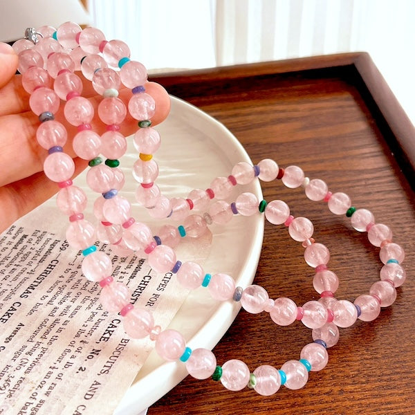 Rose Quartz Crystal Dopamine Beaded Necklace