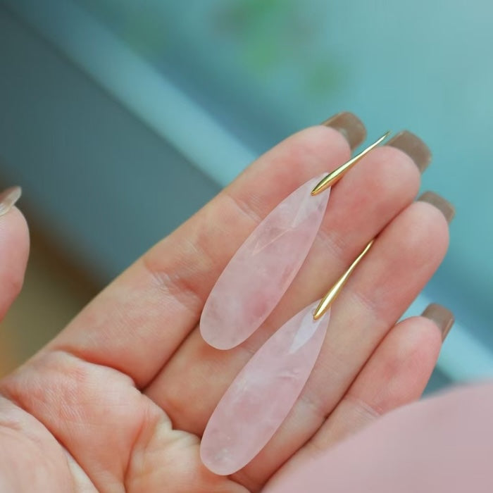 Minimalist Rose Quartz Crystal Waterdrop Formed Earrings