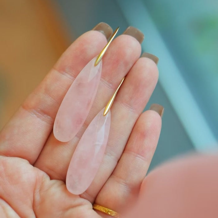 Minimalist Rose Quartz Crystal Waterdrop Formed Earrings