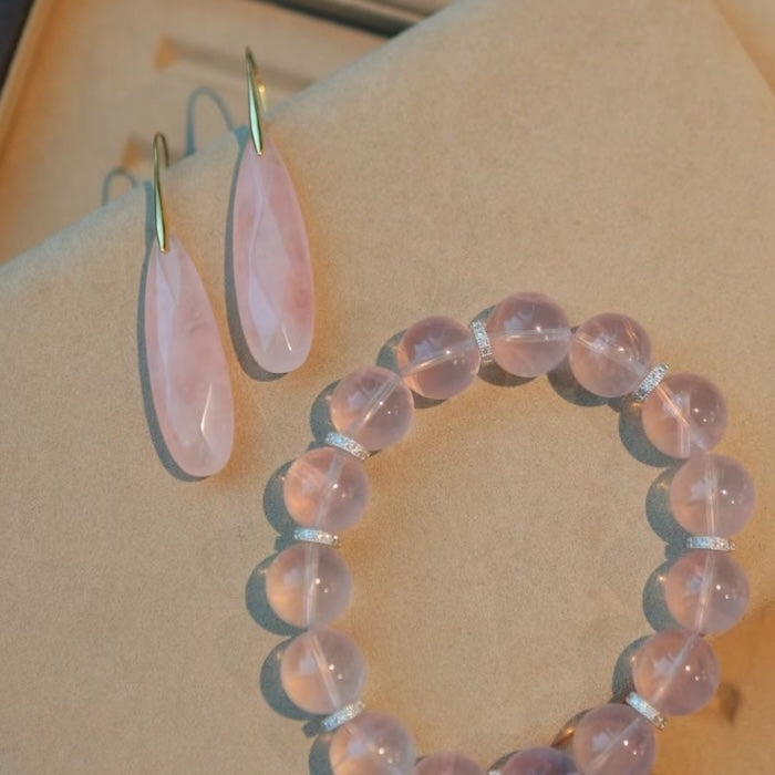Minimalist Rose Quartz Crystal Waterdrop Formed Earrings