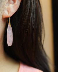 Minimalist Rose Quartz Crystal Waterdrop Formed Earrings