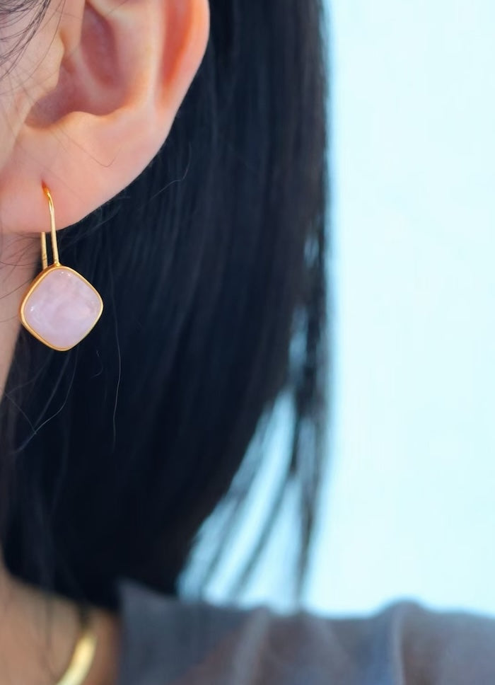 Sugar Cube Rose Quartz Crystal Earrings