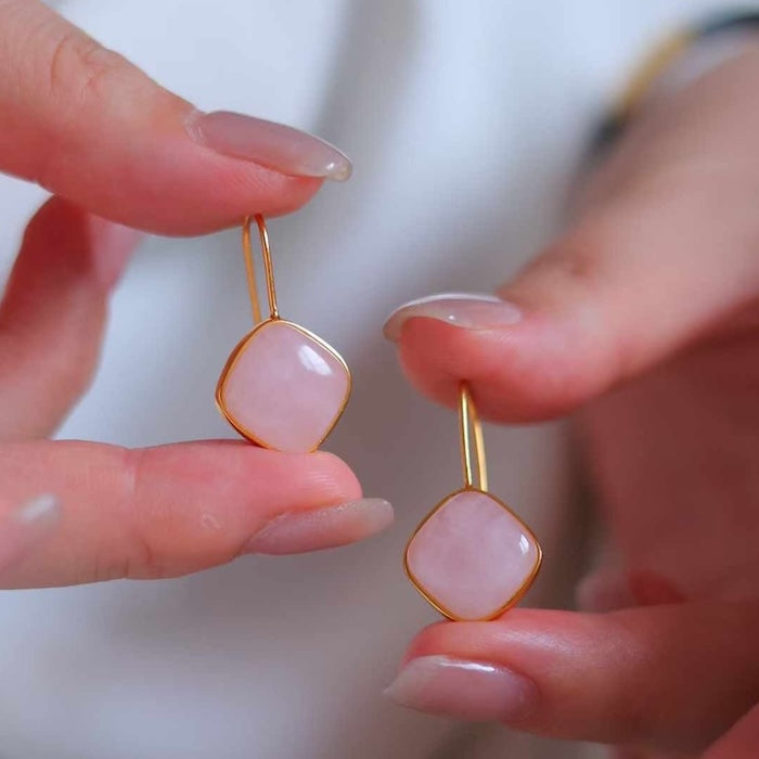 Sugar Cube Rose Quartz Crystal Earrings