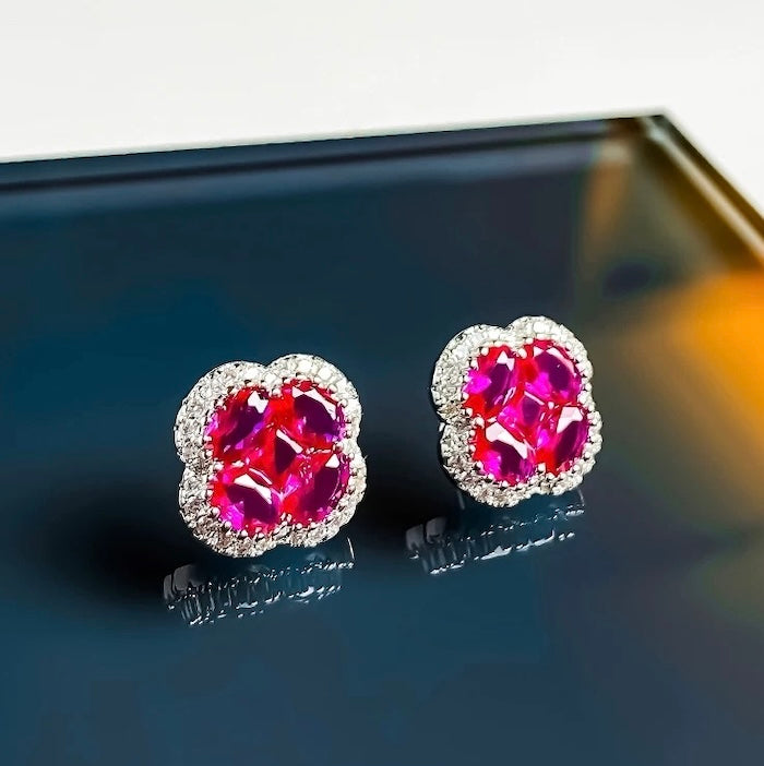 Vivid Ruby Flower Jewelry Set