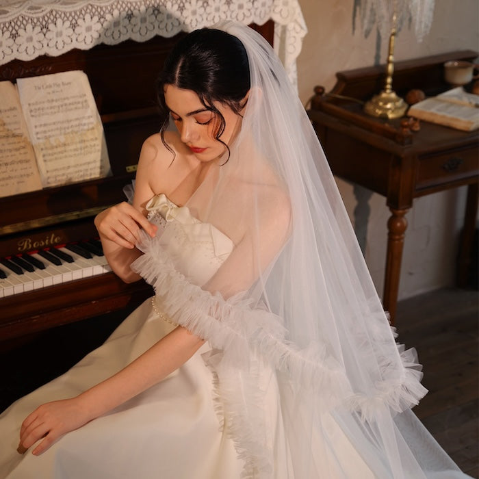 Raffle Trim Cathedral Length Bridal Veil