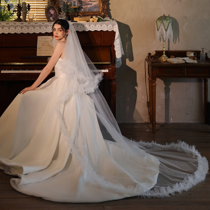 Raffle Trim Cathedral Length Bridal Veil