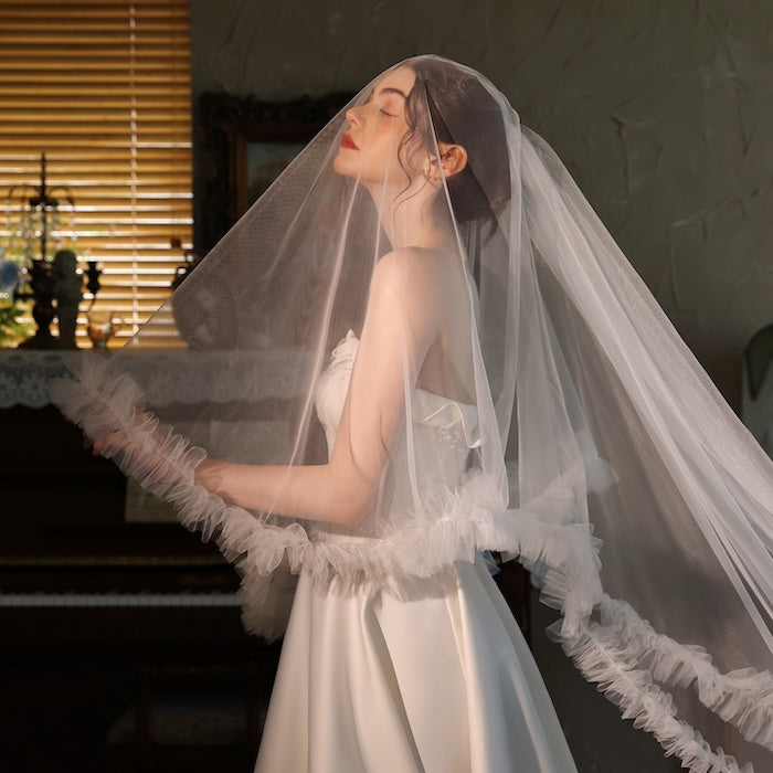 Raffle Trim Cathedral Length Bridal Veil