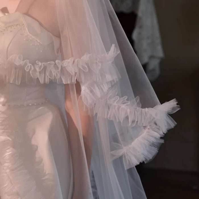 Raffle Trim Cathedral Length Bridal Veil