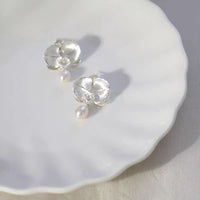 Silver Blooming Orchid Earrings with Pearl