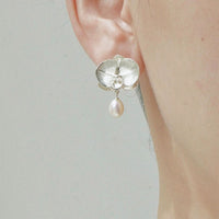 Silver Blooming Orchid Earrings with Pearl