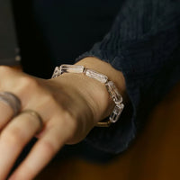 Clear Quartz Square Bar Bracelet with Bronze Charm