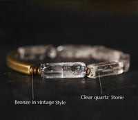 Clear Quartz Square Bar Bracelet with Bronze Charm