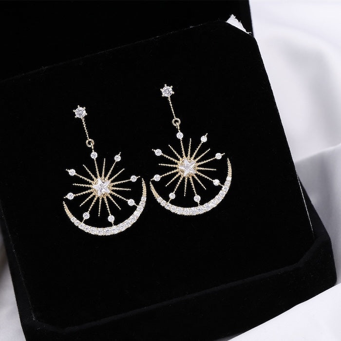 Luxury Star & Moon Statement Drop Earrings