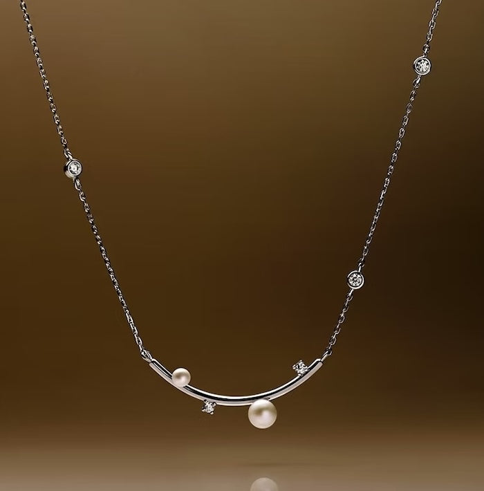 Sterling Silver Starry Pearl and Crystal Necklace