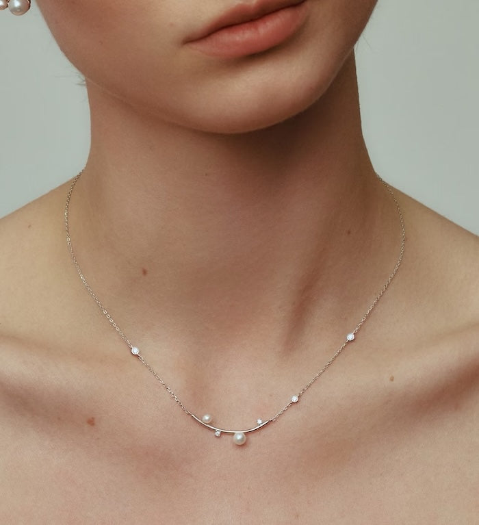 Sterling Silver Starry Pearl and Crystal Necklace