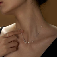 Sterling Silver Starry Pearl and Crystal Necklace
