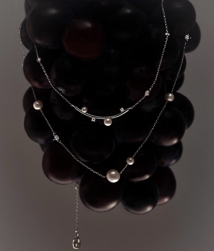  Sterling Silver Starry Pearl and Crystal Necklace