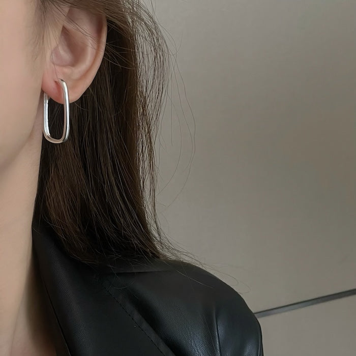 Minimalist Sterling Silver Rectangle Hoop Earrings