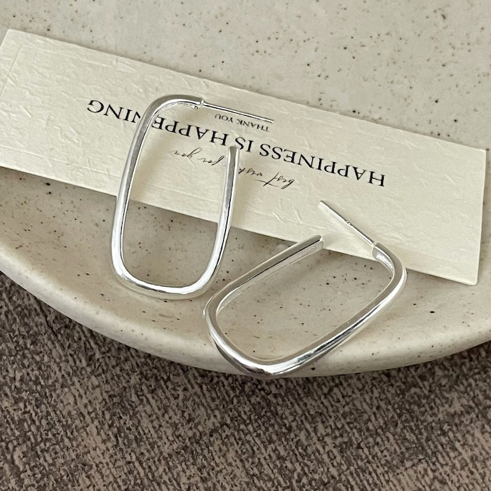 Minimalist Sterling Silver Rectangle Hoop Earrings