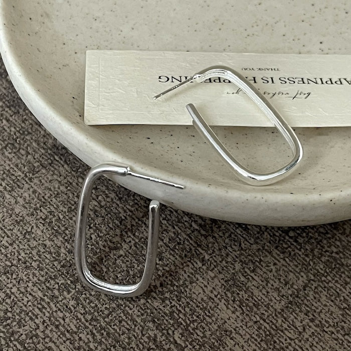 Minimalist Sterling Silver Rectangle Hoop Earrings