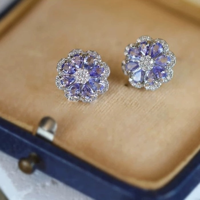 Tanzanite Stone Flower Ear Studs