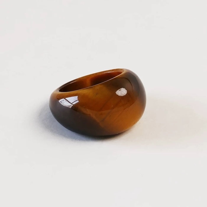 Minimalist Bold Look Ring-Tiger Eye Stone & White Jade