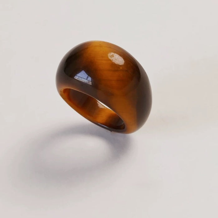 Minimalist Bold Look Ring-Tiger Eye Stone & White Jade