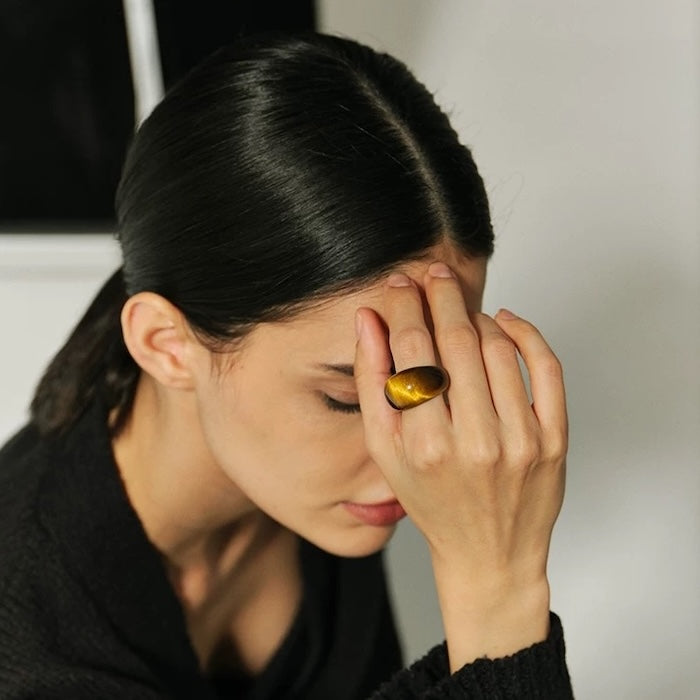 Minimalist Bold Look Ring-Tiger Eye Stone & White Jade