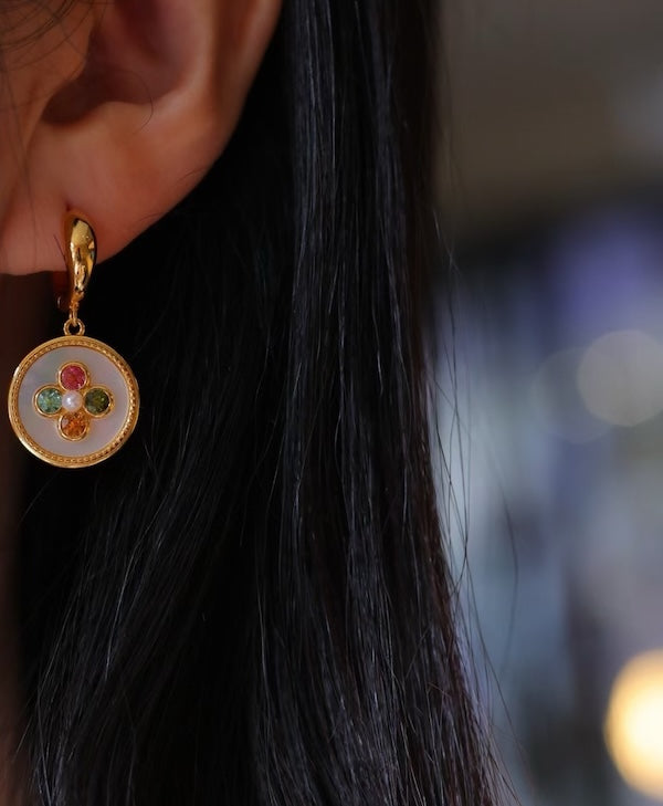 MOP Tourmaline Coin Formed Earrings