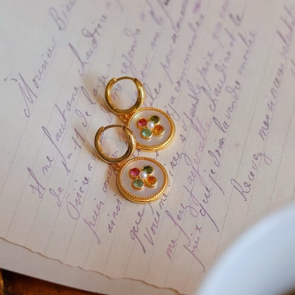 MOP Tourmaline Coin Formed Earrings