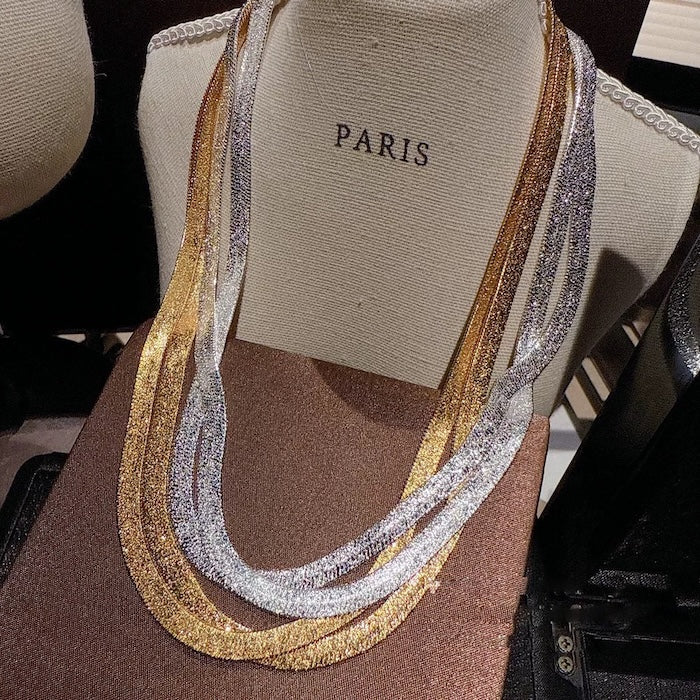 Ultra Shiny Layered Herringbone Chain Necklace